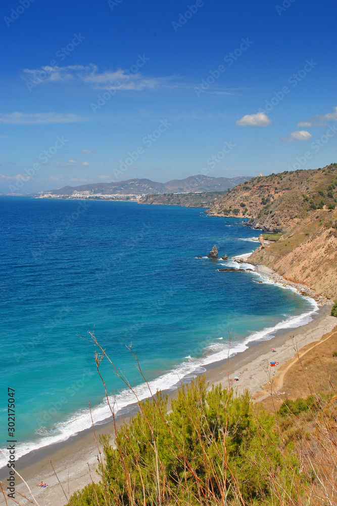 Playa de las Alberquillas, Parje Natural de los Acantilados de Maro-Cerro Gordo, Andalusia, Costa del Sol, Spain