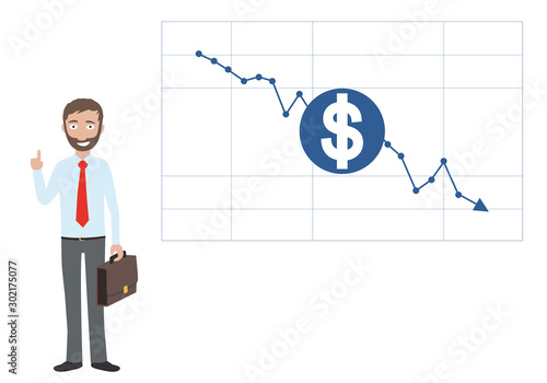 Illustration of a businessman predicting a fall in the dollar