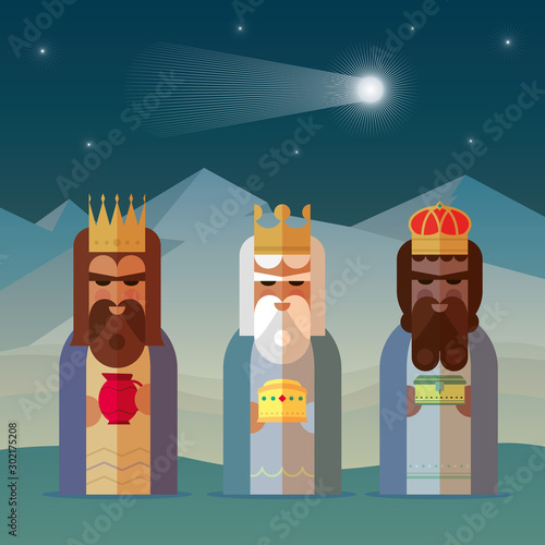 The three Magic Kings of Orient cartoons. Vector illustration.