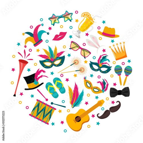 Carnival card or banner with icon design, vector illustration.