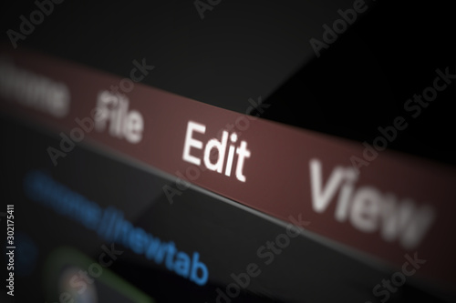 Edit menu on the display 3d illustration photo
