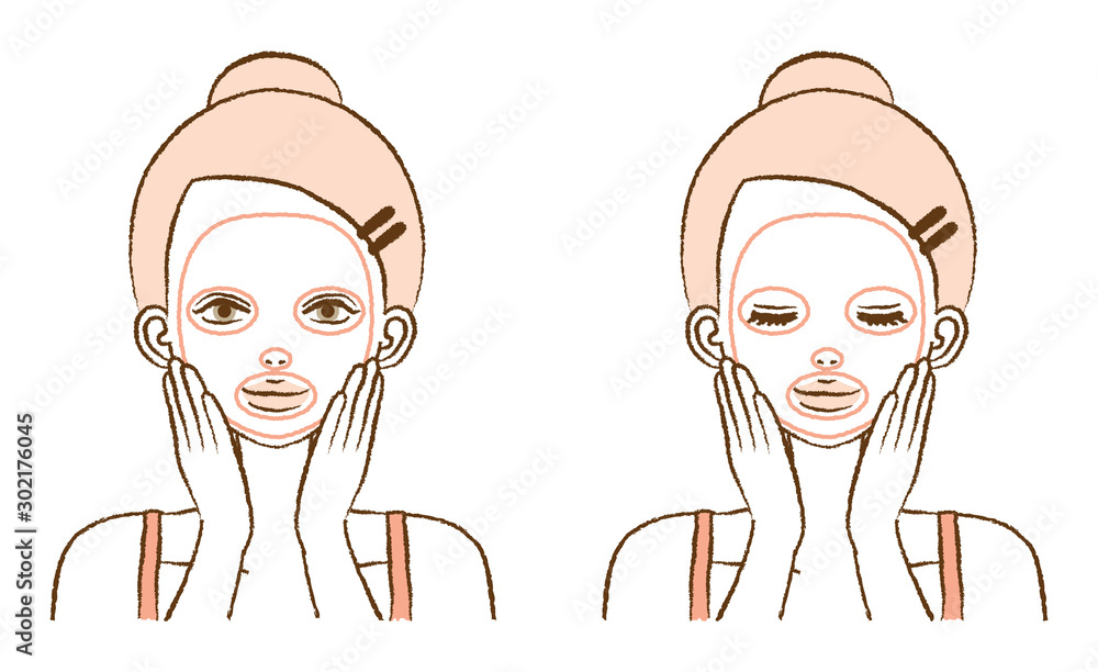 Illustration of woman using face sheet mask Illustration of woman using face sheet mask