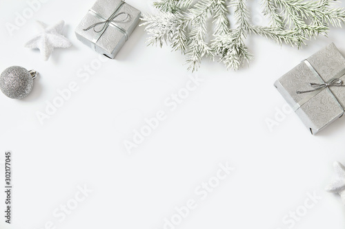 Christmas tree with gifts on white background.