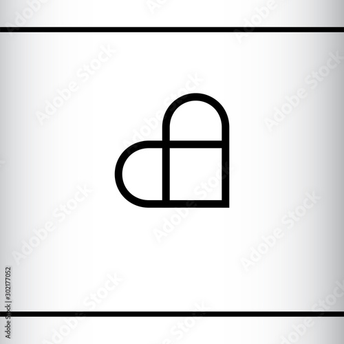 Minimalist logo of initial letters A and C in heart shape. Heart nad square. AC, CA letters. Brand, Logo design template