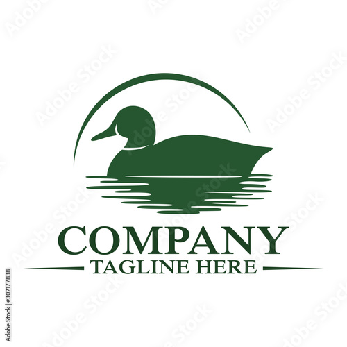 Modern floating duck and hunting logo. Vector illustration.