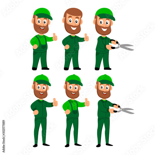 Modern cartoon gardener character. Vector illustration.