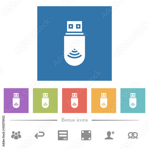 USB wifi dongle flat white icons in square backgrounds