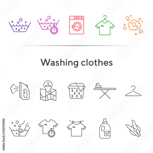 Washing clothes line icon set