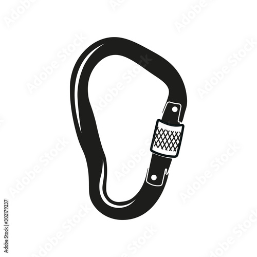 Silhouette style symbol.Climbing carabiner