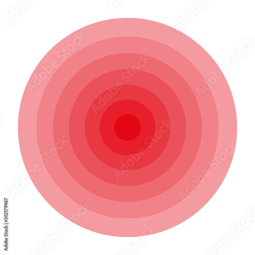 Red concentric rings. Epicenter theme. Simple flat vector illustration.