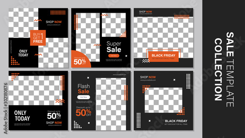 Sale template collection for promotion sale. Editable banner for social media post, web and internet. Black friday holiday event.