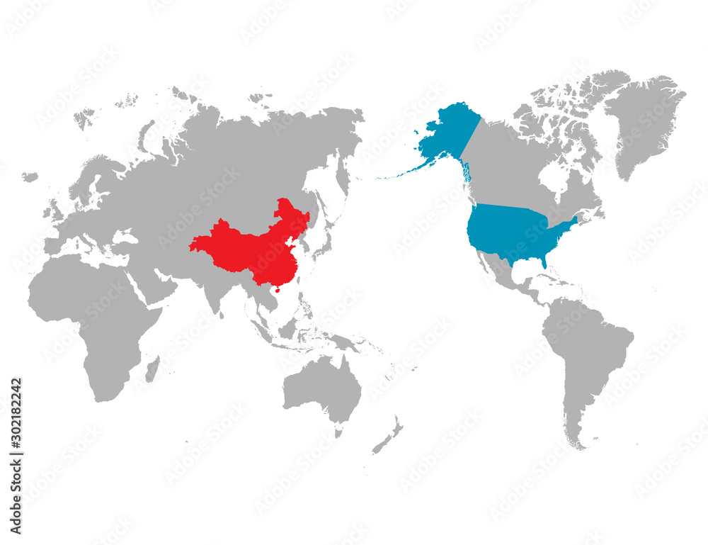 Fototapeta USA and China at the World Map