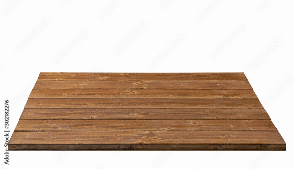 Wooden table top isolated on white background including clipping path.