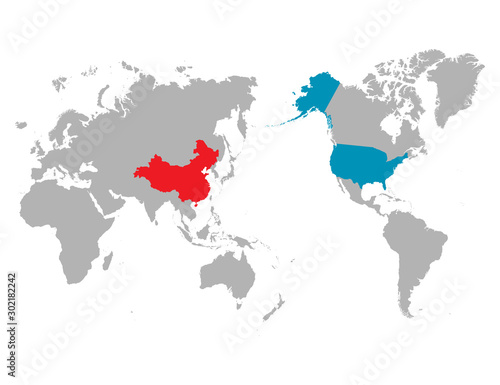 Fototapeta Naklejka Na Ścianę i Meble -  USA and China at the World Map