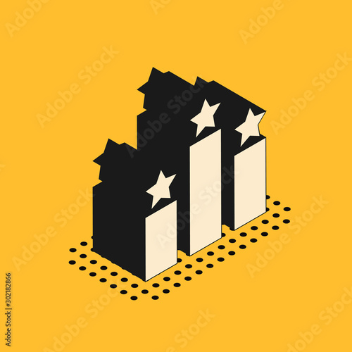 Isometric Ranking star icon isolated on yellow background. Star rating system. Favorite, best rating, award symbol. Vector Illustration