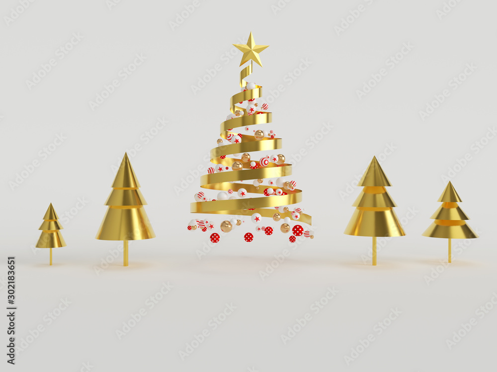 Obraz premium 3D rendering of Christmas tree and gift box