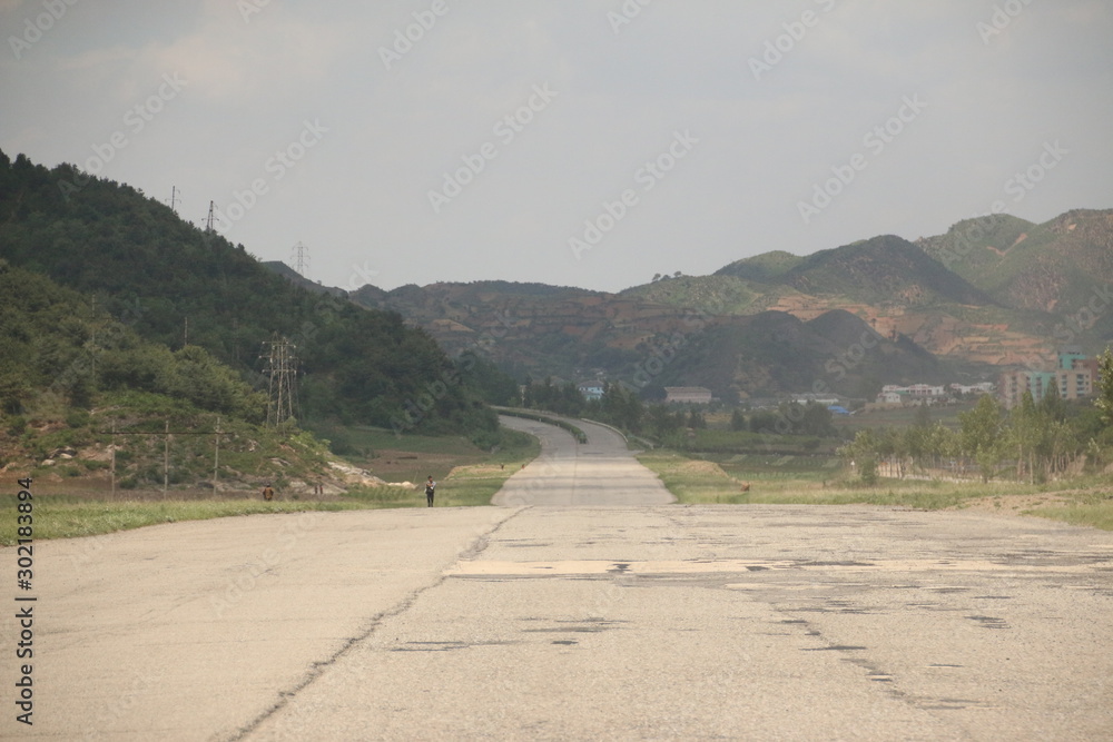 Empty road on way back from Kaesong to Pyongyang (North Korea)