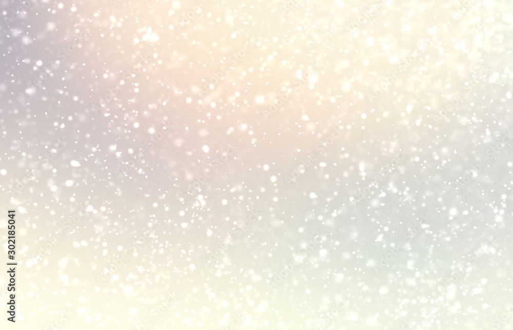 Light snow on pastel subtle background. Bright yellow pearl shiny texture. Delicate winter simple pattern.