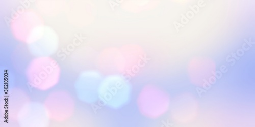 Festive bokeh simple background. Pink blue lilac white blurred pattern. Light fantasy abstract texture. Holiday banner. Cool subtle illustration.