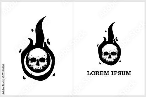 modern and simple skull and fire vector logo template