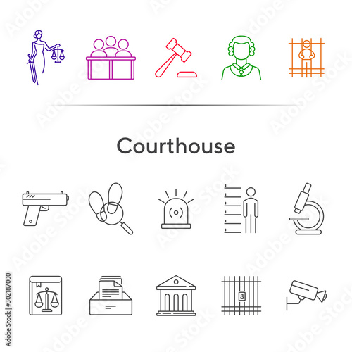 Courthouse line icon set