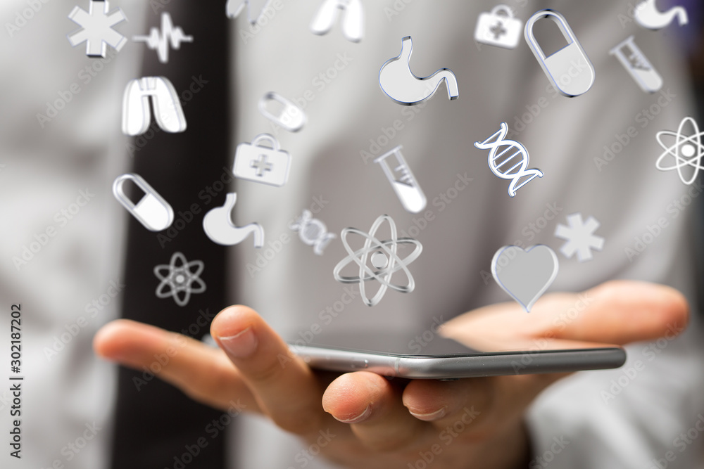 working on a virtual screen. medical technology concept working on a virtual screen. medical technology concept