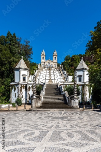 View looking up the stairs leading to the Bom Jesus Monastery in Braga, Portugal. photo