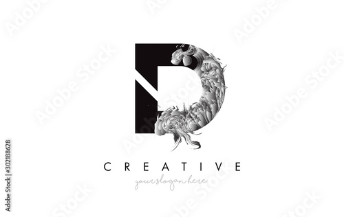 Letter D Logo Design Icon with Artistic Grunge Texture In Black and White