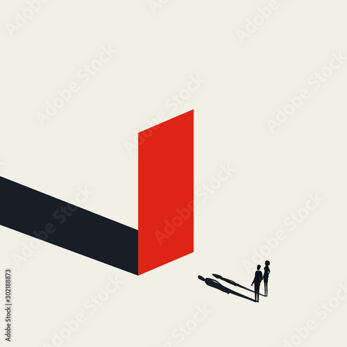 Business obstacle vector concept with businessman and woman looking at wall. Symbol of finding solutions.