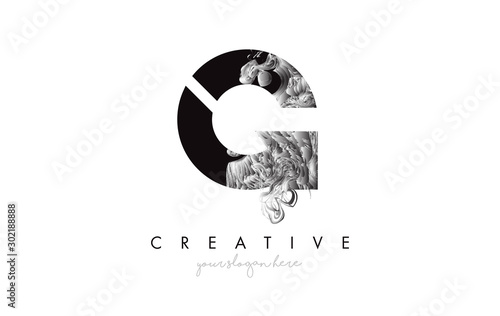 Letter G Logo Design Icon with Artistic Grunge Texture In Black and White