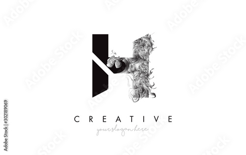 Letter H Logo Design Icon with Artistic Grunge Texture In Black and White