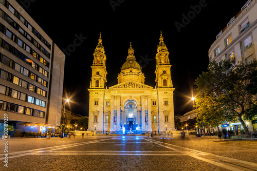 St. Stephen's Basilica (hungarian: Szent István Bazilika) at night in center of Budapest, Hungary