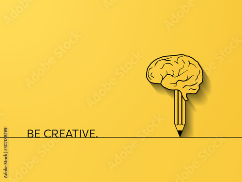 Business creativity and brainstorming vector concept with brain and pencil symbol. Creative process symbol.
