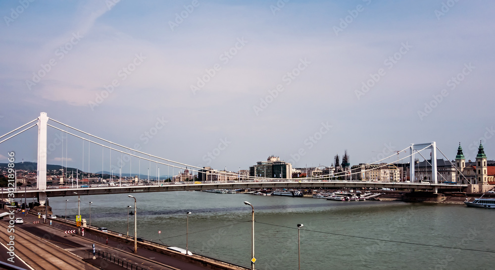 Aerial panoramic skyline view of Budapest