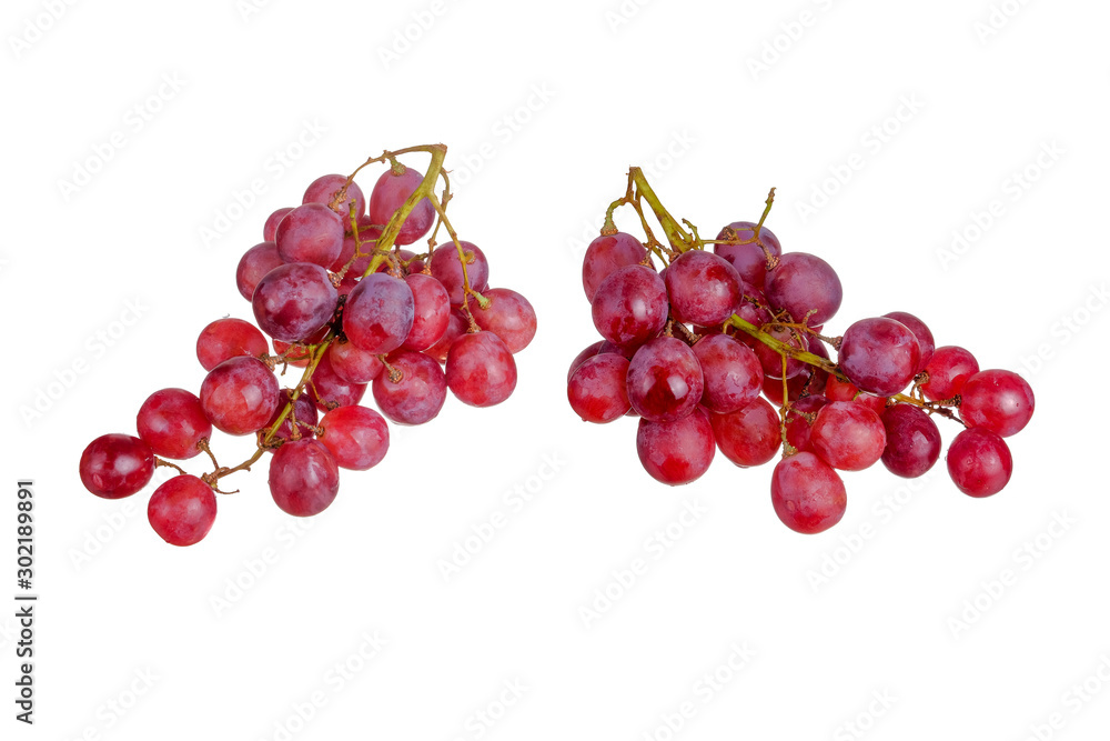 Fresh bunch of grapes on plate isolated on white background
