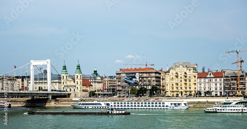 Aerial panoramic skyline view Elisabeth Bridge Danube of Budapest photo