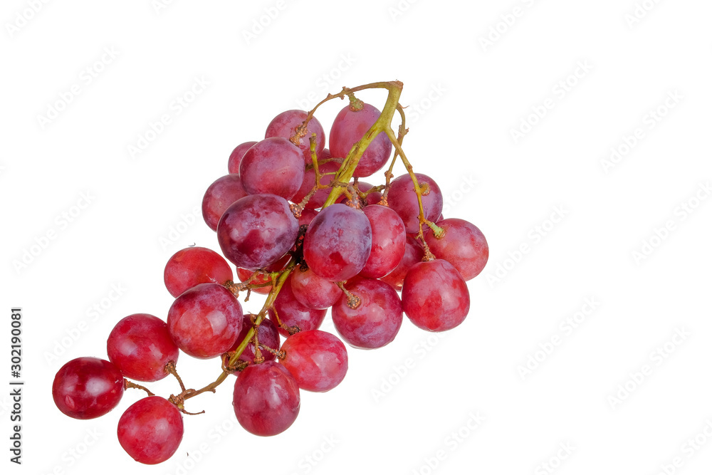 Fresh bunch of grapes on plate isolated on white background
