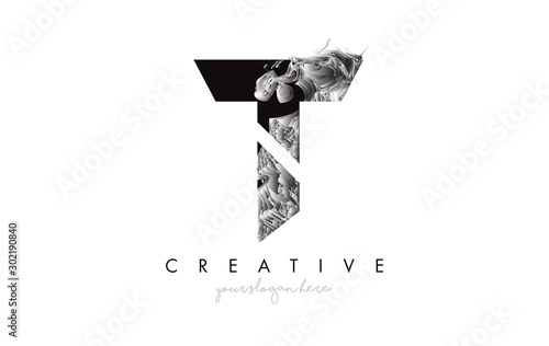 Letter T Logo Design Icon with Artistic Grunge Texture In Black and White photo