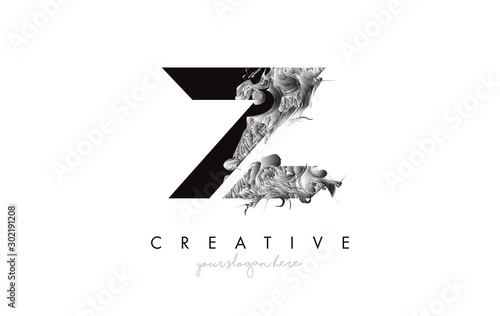 Letter Z Logo Design Icon with Artistic Grunge Texture In Black and White