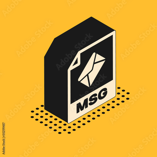 Isometric MSG file document. Download msg button icon isolated on yellow background. MSG file symbol. Vector Illustration