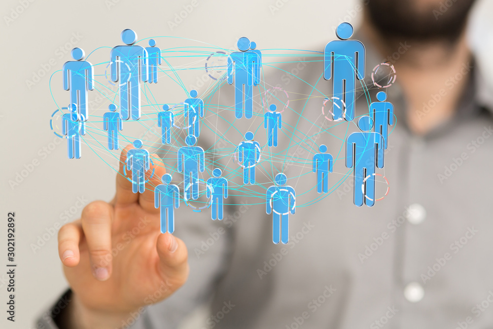 Business Man Hand Writing Social Network Business Man Hand Writing Social Network