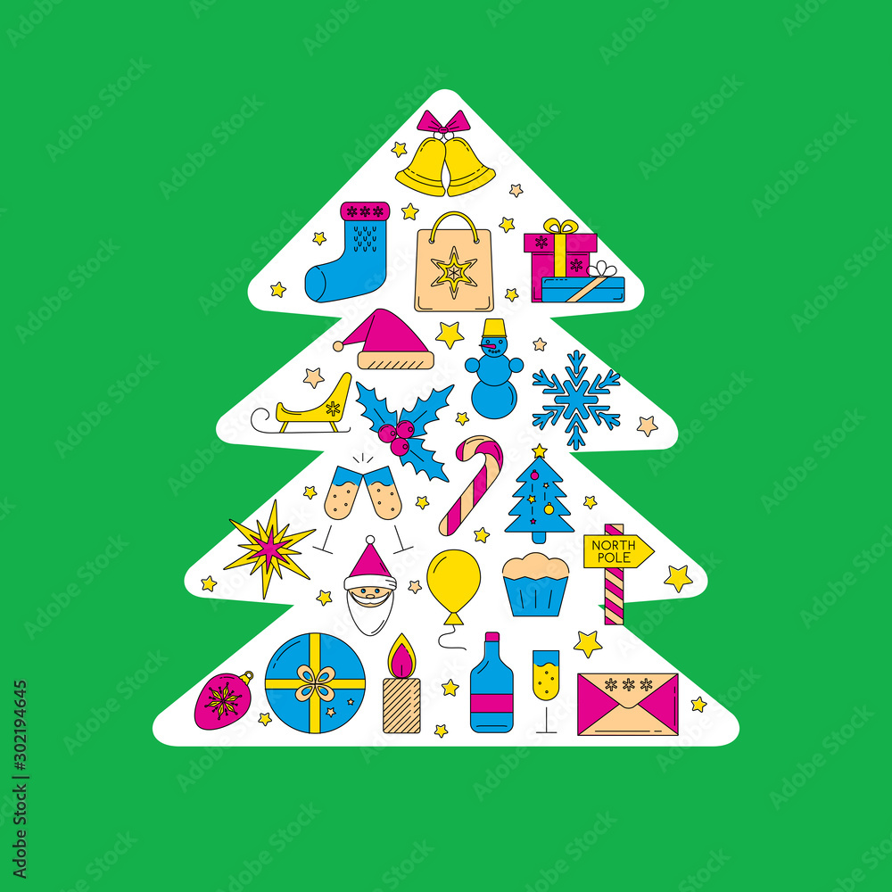 Holiday banner template with colorful Christmas tree