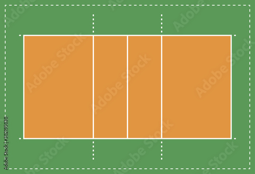 Volleyball court or field top view in a flat design. Vector illustration
