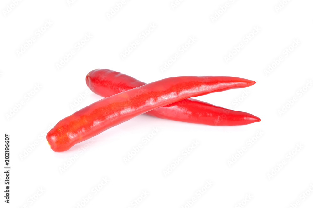 fresh red chili pepper without stem on white background fresh red chili pepper without stem on white background