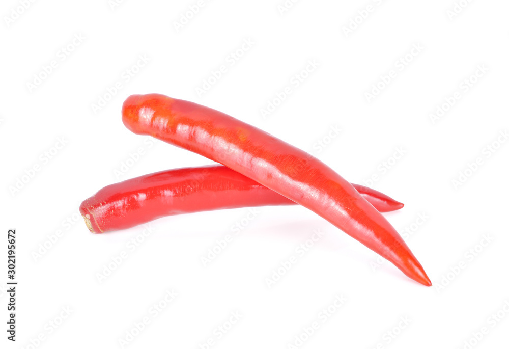 fresh red chili pepper without stem on white background fresh red chili pepper without stem on white background