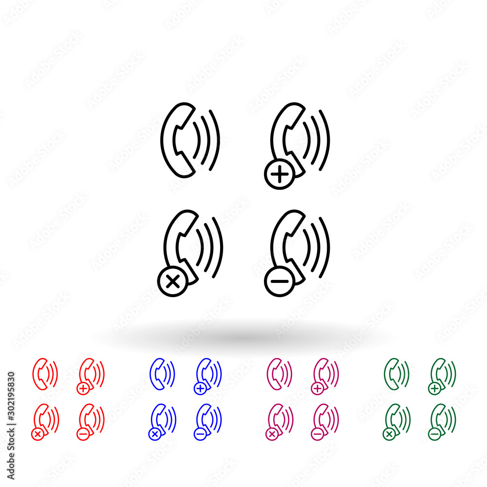 Set of phone call handset multi color icon. Simple thin line, outline vector of phone icons for ui and ux, website or mobile application