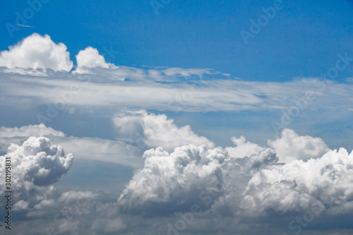 The clouds gather and the blue sky during the rainy season in Thailand.