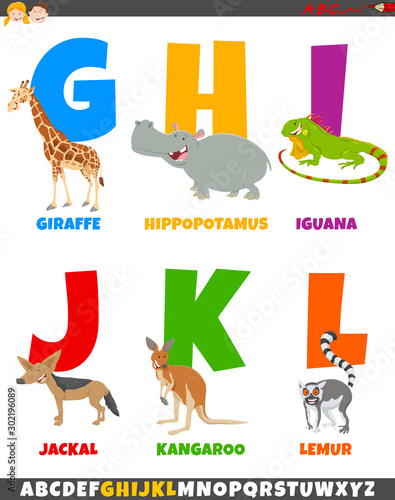 cartoon alphabet set with comic animal characters