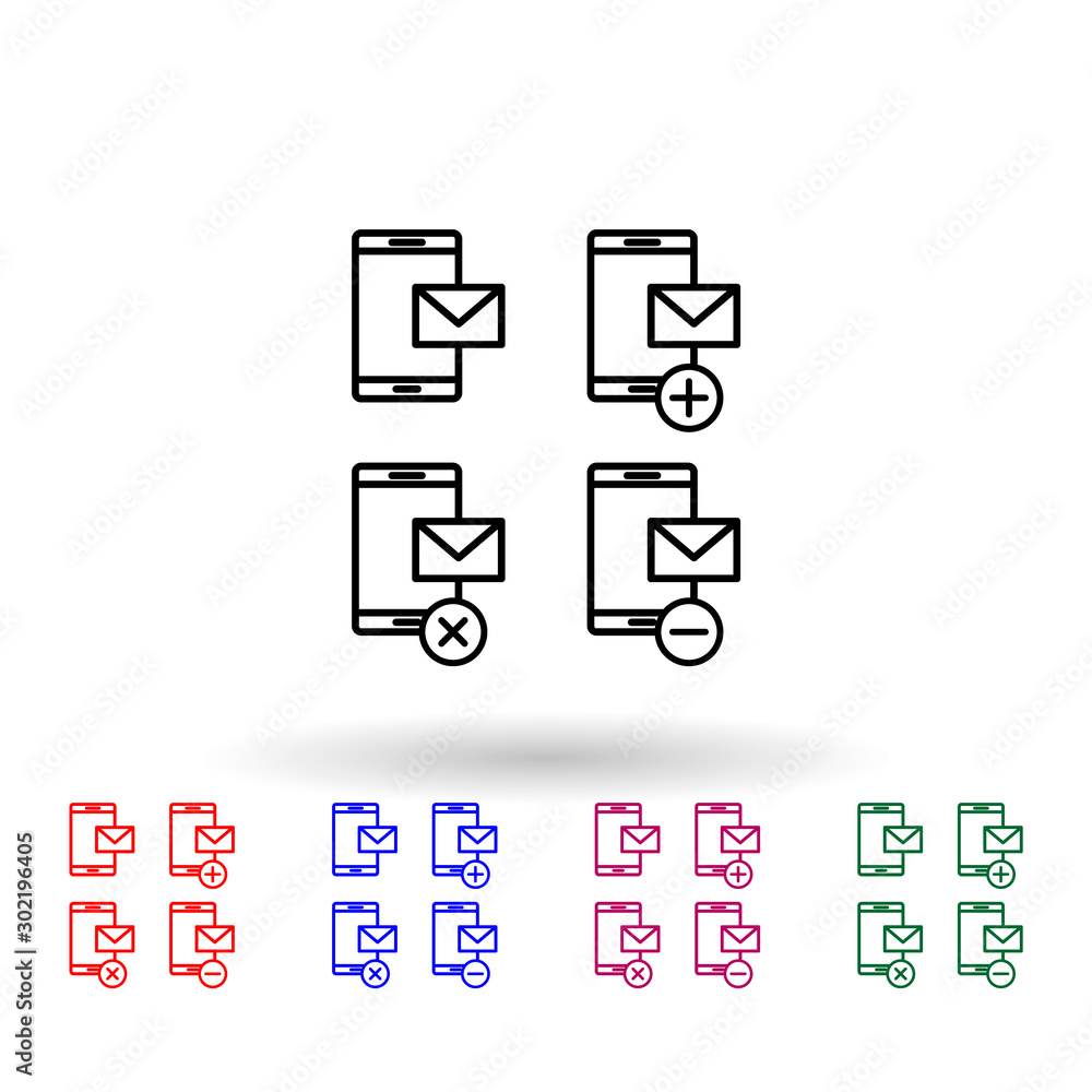 Set of smartphone mail multi color icon. Simple thin line, outline vector of phone icons for ui and ux, website or mobile application Set of smartphone mail multi color icon. Simple thin line, outline vector of phone icons for ui and ux, website or mobile application