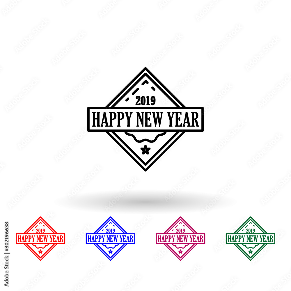 Happy new year 2019 stamp multi color icon. Simple thin line, outline vector of stamp happy new year icons for ui and ux, website or mobile application Happy new year 2019 stamp multi color icon. Simple thin line, outline vector of stamp happy new year icons for ui and ux, website or mobile application